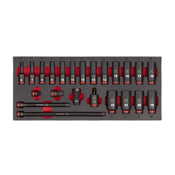 3/8" SHOCKWAVE™ Schlagnüsse lang Einlage 23-teilige Einlage für Werkstattwagen 78 cm / Milwaukee # 4