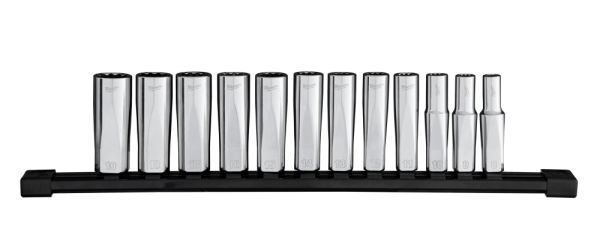 Steckschlüsseleinsatz-Set 12-teilig 3/8" 12-kant, lang, metrisch / Milwaukee # 4932498796 / EAN 4058