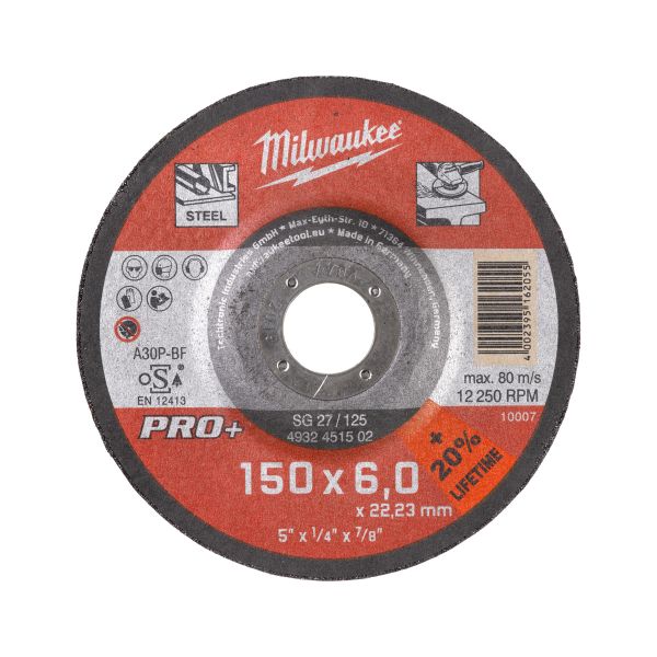 Schruppscheibe PRO+ 150 mm SG27 6 mm gekröpft / Milwaukee # 4932471387 / EAN: 4058546290153