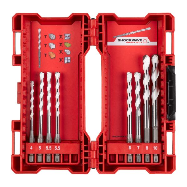 SHOCKWAVE™ Multimaterial Bohrer 1/4" Hex Kassette 8-teilig 4/5/5,5/5,5/6/7/8/10 mm / Milwaukee # 493