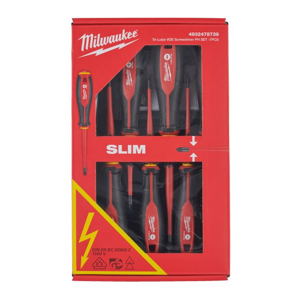Tri-Lobe Schrauberdreher, VDE geprüft 7-teiliges Set SL/PH/Spannungsprüfer / Milwaukee # 4932478739
