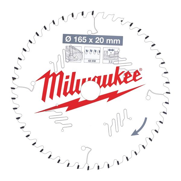 Kreissägeblatt Holz für Handkreissägen 165/20 mm Z48 Wechselzahn / Milwaukee # 4932471295 / EAN: 405