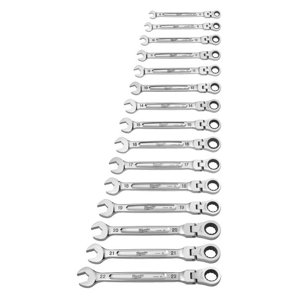 MAX BITE™ Gelenk-Ratschen-Ringmaulschlüsselsatz 15-teilig metrisch / Milwaukee # 4932478558 / EAN: 4